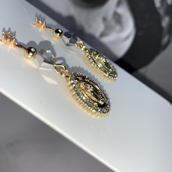 Cubic Zirconia Stud Post Earrings with Gold Plated Pendant and Rhinestones - Picture 10 of 14